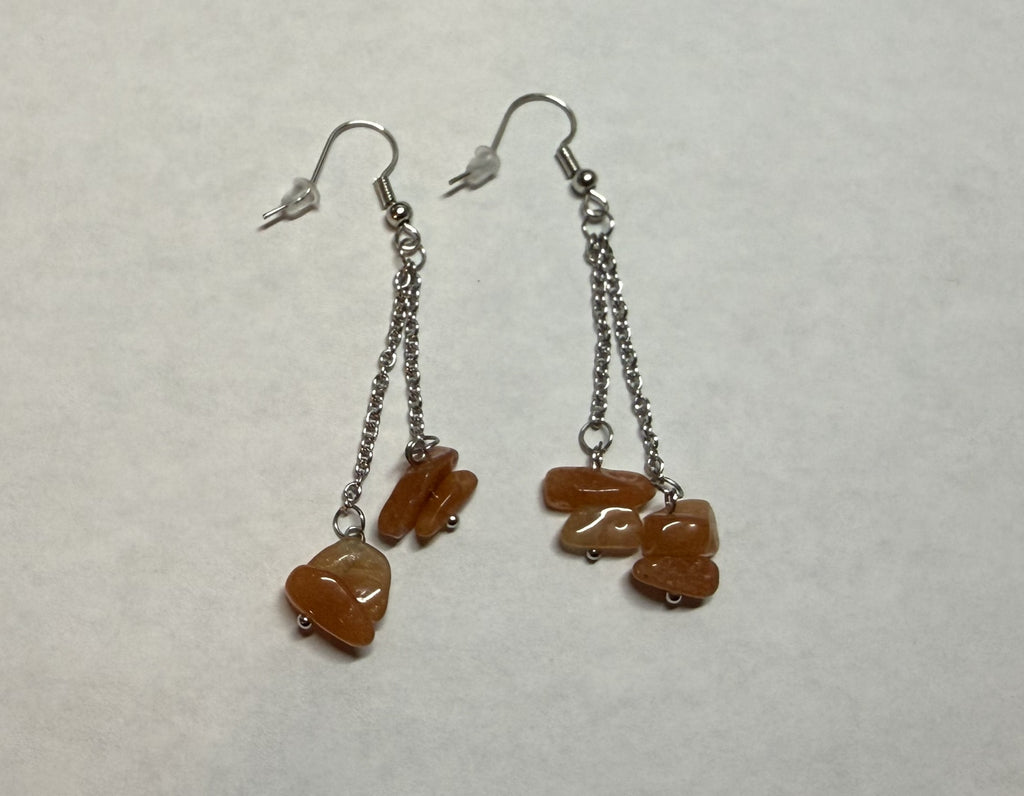 Amber Orange Stone Dangle Earrings – Silver Chain Drop Earrings