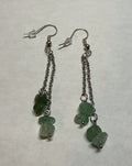 Green Stone Dangle Earrings – Silver Tone Chain Drop Earrings