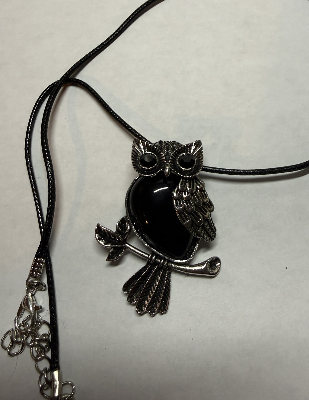 Midnight Owl Pendant Necklace – Silver Tone Charm on 18" Faux Leather Cord