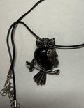 Midnight Owl Pendant Necklace – Silver Tone Charm on 18" Faux Leather Cord