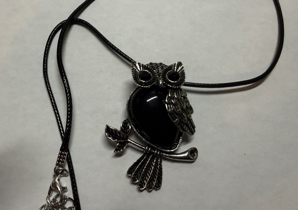 Midnight Owl Pendant Necklace – Silver Tone Charm on 18" Faux Leather Cord
