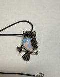 Mystical Owl Pendant Necklace – Opalite Stone Look on 18" Faux Leather Cord