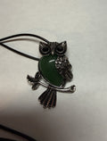 Emerald Owl Pendant Necklace – Silver Tone Charm on 18" Faux Leather Cord