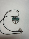 Turquoise Natural Agate Tree of Life Heart Necklace on 18" Faux Leather Cord – Boho Spiritual Pendant Gift