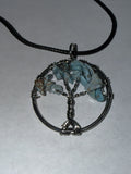 Turquoise Natural Agate Tree of Life Circle Necklace on 18" Faux Leather Cord – Boho Spiritual Pendant Gift