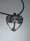 Purple Natural Agate Tree of Life Heart Necklace on 18" Faux Leather Cord – Boho Spiritual Pendant Gift
