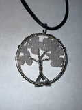 White Natural Agate Tree of Life Circle Necklace on 18" Faux Leather Cord – Boho Spiritual Pendant Gift