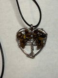 Brown Natural Agate Tree of Life Heart Necklace on 18" Faux Leather Cord – Boho Spiritual Pendant Gift